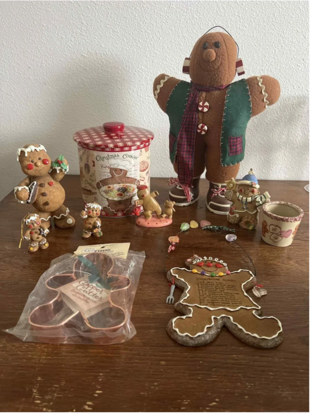 Vintage Gingerbread Christmas Décor Lot Cookie Jar Plush Ornaments Copper Cutter